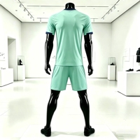 Ensemble de maillots de football personnalisés en polyester texturé vert clair marine 100% polyester 220g, imprimé par transfert thermique, broderie