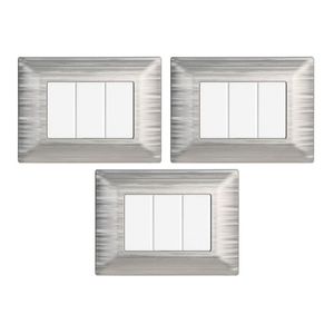 Interruptores de Pared Gloca de 3 Vías, Panel Táctil de Plástico Plateado Satinado, Diseño Moderno, Juego de 3 Piezas - Product Image 1