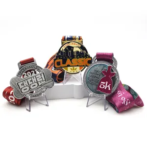 Medaglia professionale fabbricazione metallo 6 colori medaglia sportiva Logo personalizzato medaglie da competizione con nastri