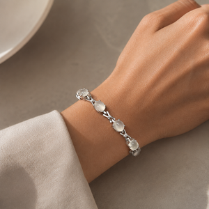 925 Sterling Silver Rhodium Plated Rainbow Moonstone <b>Bracelet</b> for Women - Product Image 1