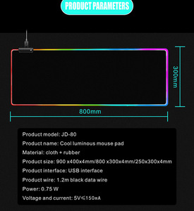 Trading Full Size Black <strong>Custom</strong> logo 800x400 Personalizable Xxl Large Computer LED Rgb Wired Gaming Mousepad Rubber <strong>Mouse</strong> Pad - Product Image 4