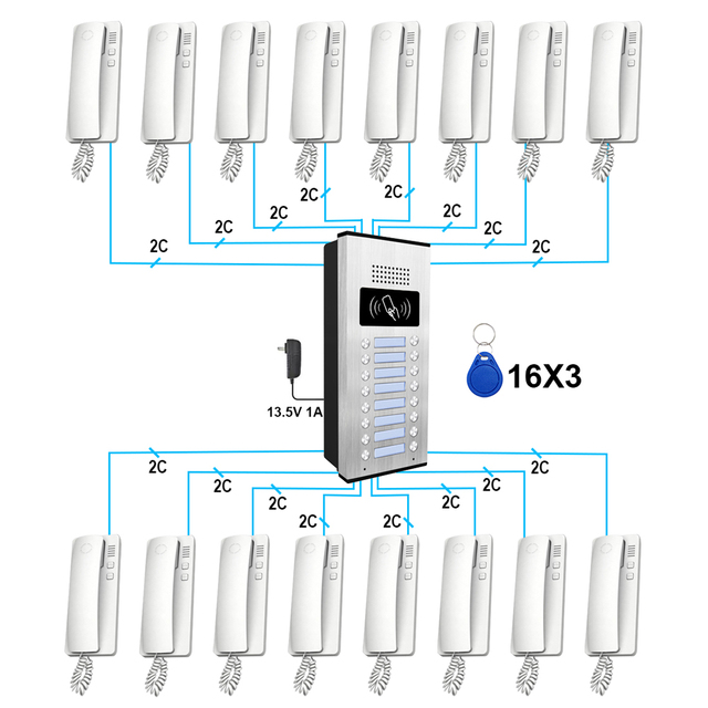 2-Wire DC Powered Audio Door Phone Waterproof Intercom System with Metal Keypad Wallmounted Outdoor Communication for Home