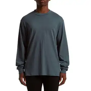 Desain 300 Gsm kaus ukuran besar lengan panjang kosong untuk pria kualitas tinggi polos kustom 220 Gsm 100% katun kaus berat