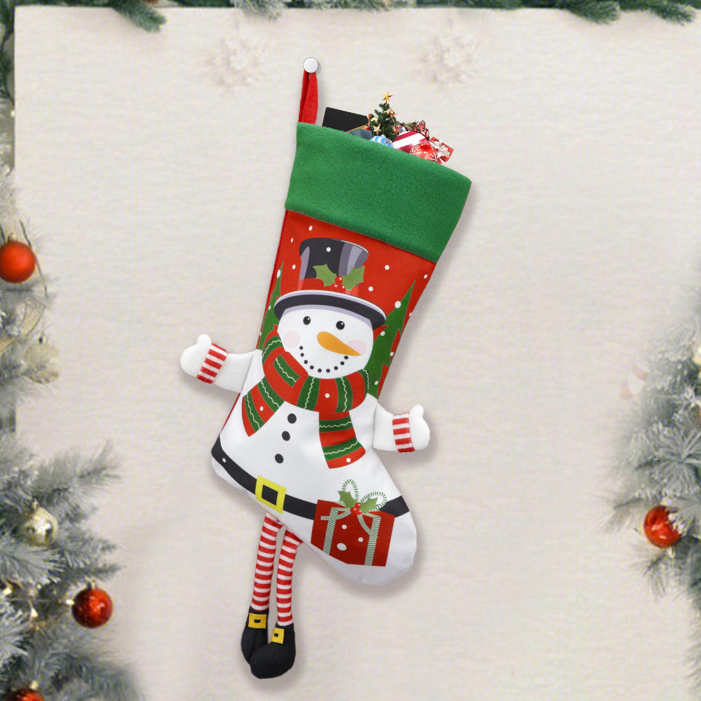 Chaussettes de Noël rouges à motifs de bonhomme de neige.