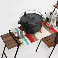 Meuble d'extérieur pliable : Étagère de rangement double couche en fer et bois pour camping
