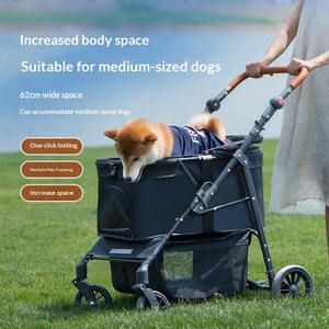 Poussette pour animaux de compagnie à double capacité détachable, 4 roues, en alliage d'aluminium, pliable, transporteur léger et portable pour chats et chiens, poussette de voyage - Product Image 4