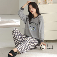 Ensemble de pyjama thermique en laine et soie de mûrier de luxe pour l'hiver, imprimé de dessins animés mignons, confortable et doux pour la peau, pour femmes