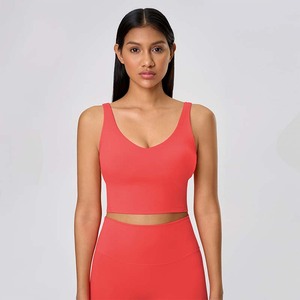 FANCO classique sport <span class=keywords><strong>d</strong></span>ébardeurs femmes col en V sans manches chemise athlétique <span class=keywords><strong>d</strong></span>ébardeur Lulu Slim Fit U dos Gym rembourré haut court Yoga <span class=keywords><strong>soutien</strong></span>-<span class=keywords><strong>gorge</strong></span> - Product Image 4