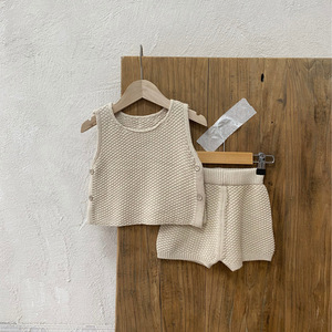 Conjunto de 2 Piezas para Bebé, <span class=keywords><strong>Chaleco</strong></span> y Pantalones Cortos Tejidos, 100% Algodón, Sin Mangas, Suéter de Verano Suave y Cálido para Niños y Niñas - Product Image 2