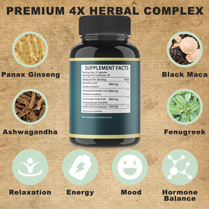 Atacado 4-em-1 Black Maca Root Ashwagandha <span class=keywords><strong>Fenugreek</strong></span> Panax Ginseng Cápsulas Suplemento dietético para homens Mulheres - Product Image 2