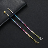 Chaîne tennis plaquée or avec zircon coloré de 4 mm, bijoux de main, vente en gros pour revendeurs, collier et bracelet hip-hop à une rangée