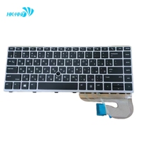Clavier intégré pour ordinateur portable HK-HHT version RU adapté au clavier HP Elitebook 840 G6 cadre argenté avec rétro-éclairage