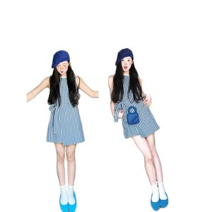 Vestido midi vintage azul a cuadros sin tirantes con hombros descubiertos, corte en A, cintura ajustada, transpirable, para uso diario, con dobladillo cruzado. - Product Image 5