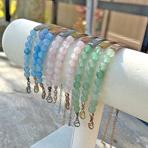 Bracelet personnalisé en acier inoxydable avec message gravé, pierres précieuses, bracelet extensible en pierre naturelle, bracelet à perles personnalisé pour femmes - Product Image 2