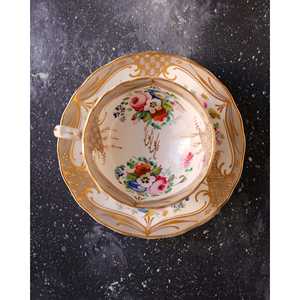 Gabriella P. Antique Early 19th Century <b>Cup</b> Set Hand-Painted Grey Edge and Flowers PC Material <b>Tea</b> <b>Saucer</b> Set - Product Image 5