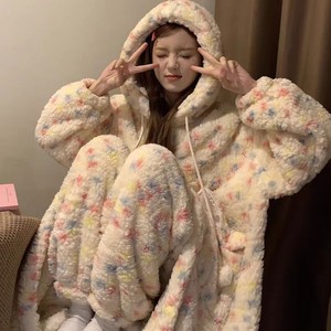Conjunto de Franela Térmica de Manga Larga para <span class=keywords><strong>Mujer</strong></span>, Diseño de Osito, Otoño/<span class=keywords><strong>Invierno</strong></span> 2025, Nueva Llegada, Ropa de Casa Gruesa de Coral Fleece - Product Image 2