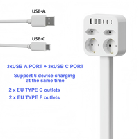Enchufe europeo con 4 tomas de corriente y USB, extensor de enchufe de pared para sofá, mesita de noche, regleta de alimentación