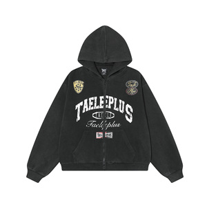 Sudadera con Capucha de Alta Calidad, Estilo Americano Preppy, Vintage, Lavada, con Cierre, Unisex, Retro, Informal, Tipo Cárdigan, 2026 - Product Image 2
