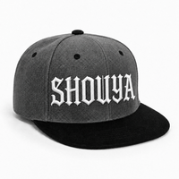 Casquette de baseball grise délavée à visière plate, broderie gothique, lettrage personnalisé, logo sur mesure, unisexe, vente en gros