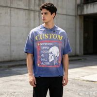 T-shirt graphique pour homme, streetwear, coupe oversize, épaules tombantes, tissu épais, vintage, délavé à l'acide