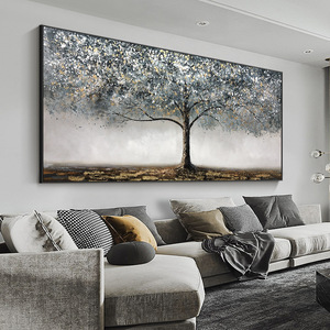 Grande toile abstraite d'<span class=keywords><strong>arbre</strong></span> argenté, art mural moderne de luxe, peinture de paysage peinte à la main pour salon, chambre, hôtel - Product Image 2