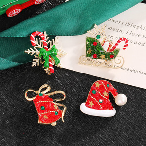 Broches de Noël en alliage de zinc avec strass en cristal, accessoires de mode unisexes pour décorations de Noël - Product Image 2