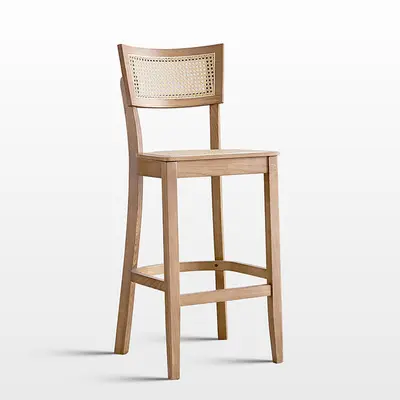 Hot selling natural coffee shop restaurant bistro no arm wood frame rattan dining bar chair