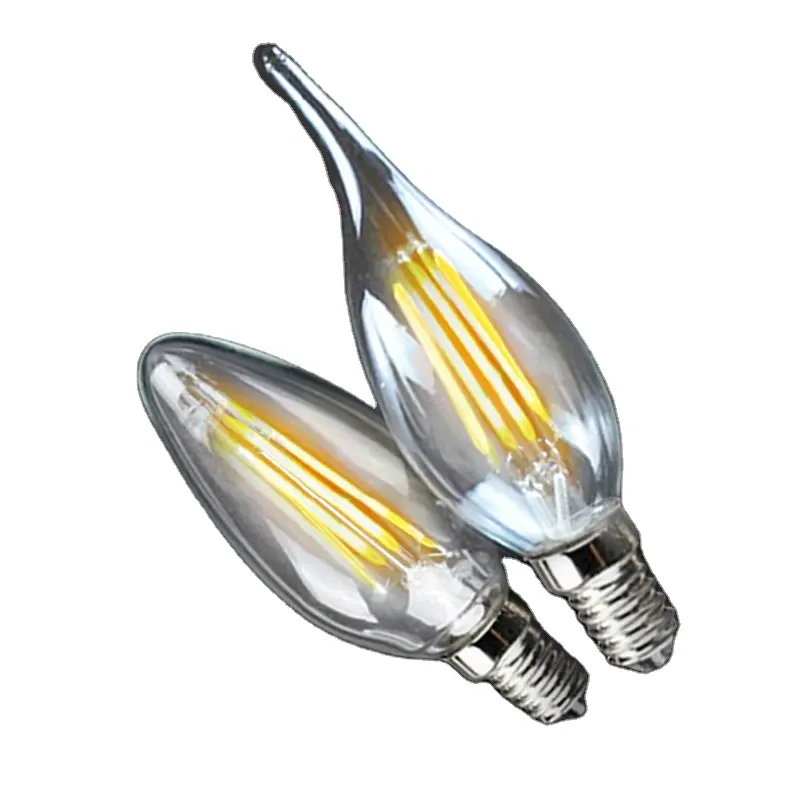 투명 유리 에디슨 꼬리 C35 C35L E14 램프 헤드 따뜻한 흰색 복고풍 스타일 LED 양초 전구