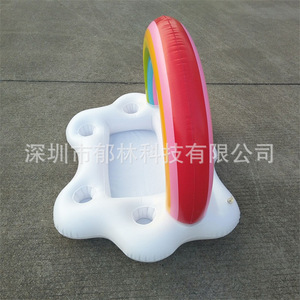 Flotador inflable arcoíris con 4 portavasos, juguete para piscina de vinilo para adultos y adolescentes - Product Image 4