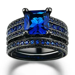 אופנה פאנק חתונה טבעות שחור דרקון דפוס ספיר טבעת יהלום עבור זוג