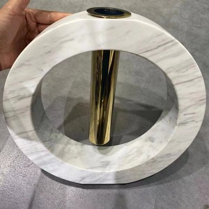 Decorazione di nozze composizione di fiori centrotavola in marmo bianco naturale decorazioni per la casa vaso di flora di lusso <span class=keywords><strong>con</strong></span> tubo d'oro - Product Image 3