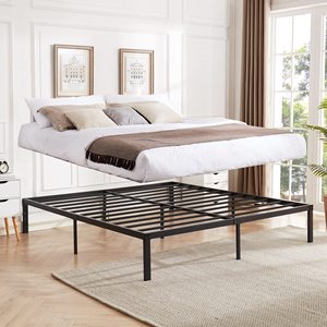 WEKIS New Design Easy Assembly 16 Inch Queen Bed <b>Frame</b> No Box Spring Needed Black Heavy Duty Metal TWIN Queen Platform Bed <b>Frame</b> - Product Image 3