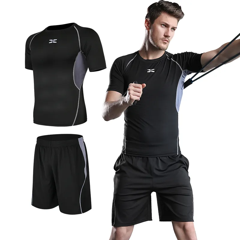 Usine En Gros Hommes Fitness Vêtements Porter Athlétique Entraînement Sport Costume Gym Sportswear Ensemble Noir Sportwear Fitness & Yoga Porter