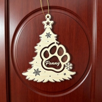 Ornement de Noël personnalisé avec empreinte de patte d'animal, lettre nominative sur mesure, élégant, marron doré, patte de chien ou de chat, décoration suspendue en acrylique pour Noël
