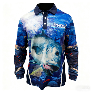 Custom Button Collar Long Sleeve Unisex Polo Shirts 100% Polyester Anti-UV UPF 50 Quick Dry Breathable Fishing Wear Sublimation
