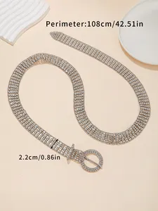 Sabuk rantai pinggang untuk wanita, ikat pinggang berlian imitasi logam untuk gaun
