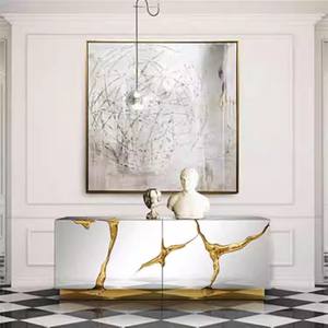 יוקרה שיקוף אחסון ארון עם 9 מגירות לסלון בתי מלון לבן זכוכית קבינט - Product Image 5