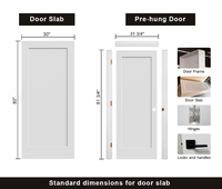 Porte intérieure pré-montée en bois massif, panneau 3 vantaux, style Shaker, blanc apprêté, verre dépoli, norme Amérique du Nord, pour villa moderne