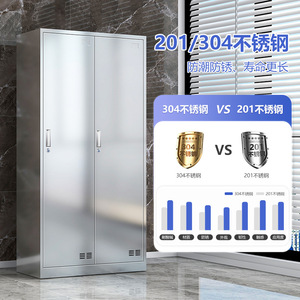 Armario de acero inoxidable 304 de 2 puertas, resistente al óxido, para taller, fábrica, escuela, cantina. - Product Image 1