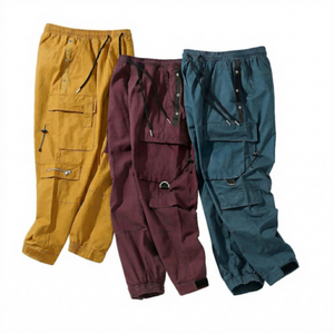 Pantalon cargo décontracté pour homme, éco-responsable, taille élastique, en spandex/coton, léger, respirant, séchage rapide, avec cordon de serrage - Product Image 1