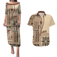 Nouvel ensemble de Puletasi Samoan assorti pour couple, motifs et styles samoans, robe à motifs samoans