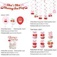 Nouvel ensemble de vaisselle et décorations de fête transfrontalières Thème cerise Fond rose Assiettes en papier pour anniversaire