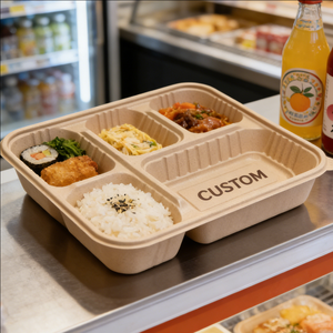 Boîtes alimentaires jetables en papier kraft 24oz à 5 compartiments, boîte à charcuterie ronde de 280 mm pour restaurant, OEM ODM Eco - Product Image 1