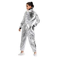Costume d'astronaute d'halloween pour femme, combinaison de Cosplay en argent pour adulte