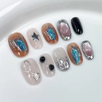 Faux ongles à presser en acrylique, design 3D, courts, carrés, amande, squoval, peinture aérographe