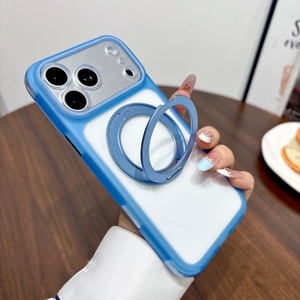 เคสโทรศัพท์ใสแม่เหล็กสุดหรูสำหรับ iPhone 18 14 15 16 17 Pro Max แบบ 360 องศา °   ขาตั้งวงแหวนโลหะ ฝาหลังกันกระแทกสี่มุม - Product Image 1
