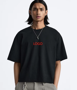 FLOWORA Custom 3D Puff Printing 300 GSM 100% Cotton Plain Short Sleeve Streetwear Heavyweight <b>T</b> <b>Shirt</b> for Men - Product Image 1