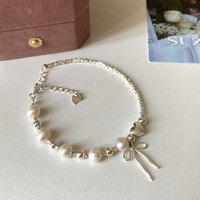 Bracelet en argent sterling S925 de style coréen avec pendentif nœud perlé pour femme, bijoux minimalistes de luxe pour un usage quotidien