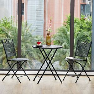 <span class=keywords><strong>Mesa</strong></span> y <span class=keywords><strong>silla</strong></span> plegables de ocio de hierro forjado para balcón, juego de <span class=keywords><strong>mesa</strong></span> de muebles de jardín de tres piezas - Product Image 6