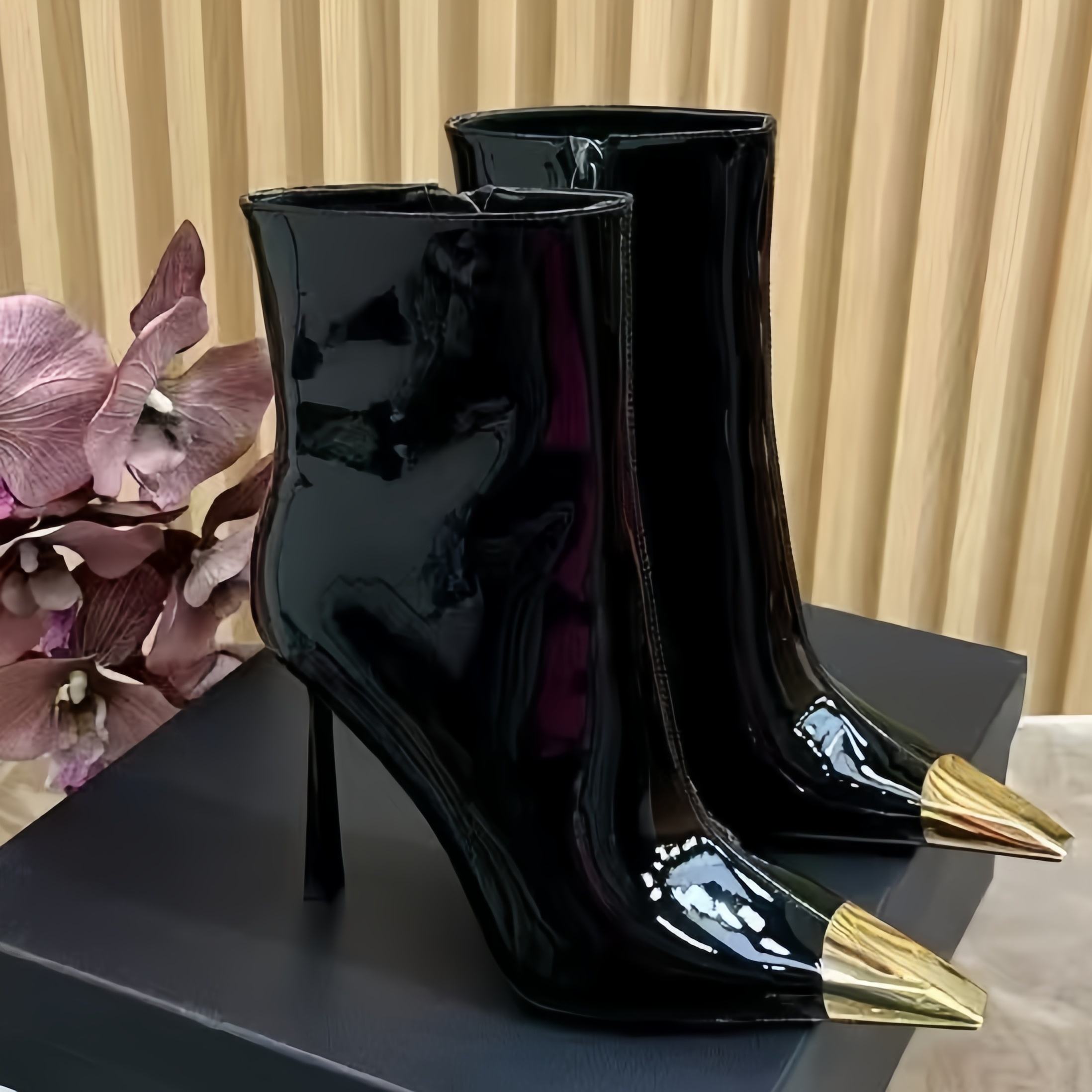 Bright black leather